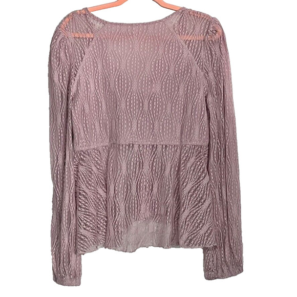 Free People Top L Luisa Mystic Lavender Lace Long Sleeve Babydoll Scalloped Trim - Picture 2 of 10